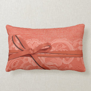 Bows Ribbon & Lace met Burlap peach Kussen