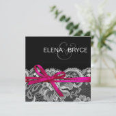 Bows Ribbon & Lace Save the Date Black fuschia (Staand voorkant)
