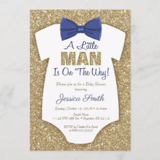 Bowtie Baby shower Invitation Gold Glitter Kaart