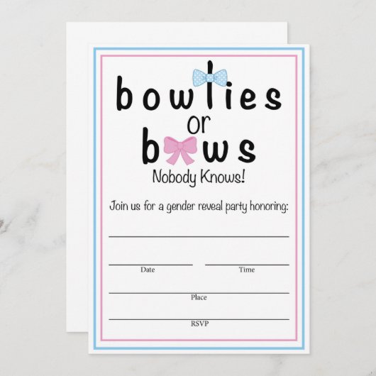 Bowties en bogen Genderkwesties Openbaren Uitnodig (Voorkant / Achterkant)