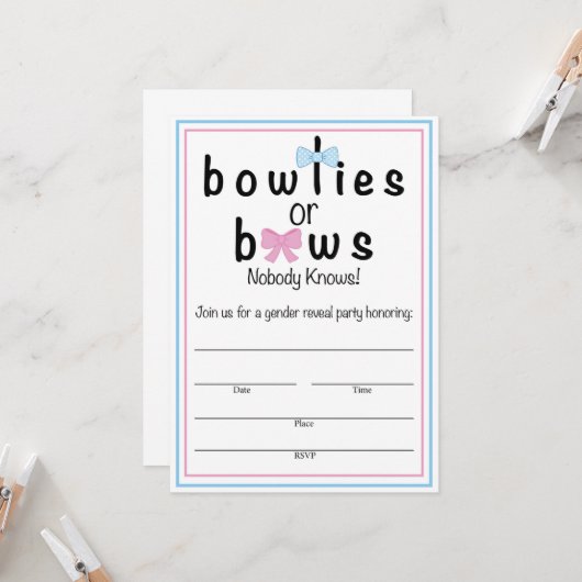 Bowties ou Bows Genre Reveillez Invitation 5x7in (Devant/Arrière en situation)