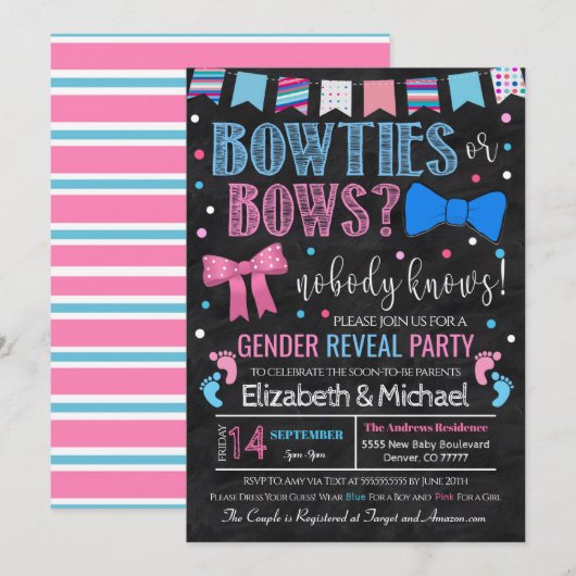 Bowties ou Bows Genre Révéler Invitation (Devant / Derrière)