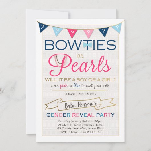 Bowties ou Pearls Genre RevezParty Invitation (Devant)