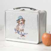 Box Aquarelle Australian Shepherd Boîte à lunch en mét (En situation)