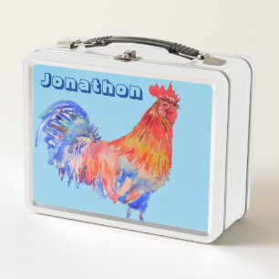 Box Aquarelle de poulet Chids Nom Boîte à lunch