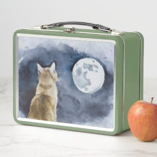 Box Boîte à lunch en métal avec design Chat et Lune