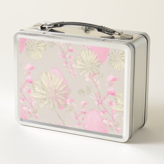 Box Boîte à lunch en métal Fleurs rose doré (Dos)