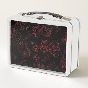Box Boîte à lunch en métal rouge floral