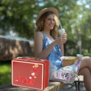 Box Boîte à lunch en métal rouge personnalisée Love &