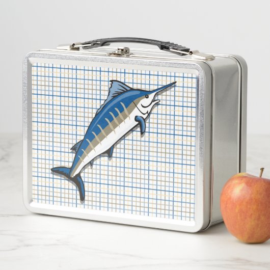 Box Boîte à lunch - Marlin bleu sur plaid (En situation)