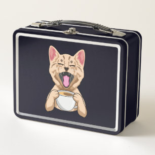 Box Boîte à lunch métallique avec chat et tasse de caf