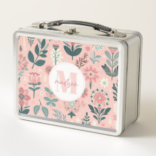 Box Boîte à lunch métallique Fleurs roses Fantaisistes