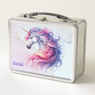 Box Boîte à lunch métallique licorne rose et bleu joli