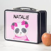 Box Boîte à lunch métallique rose fille panda (En situation)