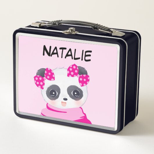 Box Boîte à lunch métallique rose fille panda (Devant)