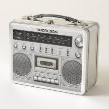 Boîte à lunch personnalisée avec nom Boombox Rétro
