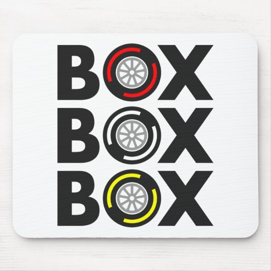 "Box Box Box" F1 Bandenontwerp Muismat (Voorkant)