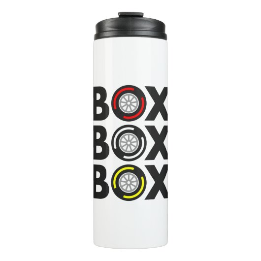 "Box Box Box" F1 Bandenontwerp Thermosbeker (Voorkant)
