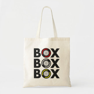 "Box Box Box" F1 Bandenontwerp Tote Bag