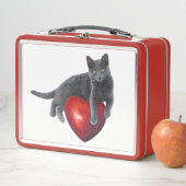 Box Chat gris avec boîte à lunch de coeur (En situation)