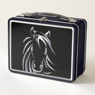 Box Cheval d'argent tête sur boîte à lunch noire