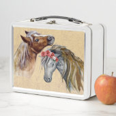 Box Chevaux avec Fleurs Boîte à lunch en métal (En situation)