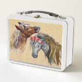 Box Chevaux avec Fleurs Boîte à lunch en métal (Devant)