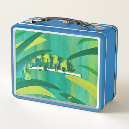 Box Cool Chameleon Art on Metal Lunch Boxes (Dos)