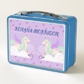 Box COULEURS PASTEL BLEU UNICORNE FENCÉE Boîte à lunch (Dos)
