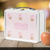 Box Crème de glace rose Cone Girl's School Metal Lunch