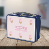 Box Crème de glace rose Cone Girl's School Metal Lunch