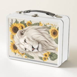 Box Custom Name Lunch Box, Sunflower Magical Lion