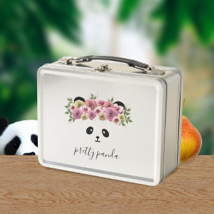 Box Cute Panda Bear Girl Floral Metal Boîte à lunch