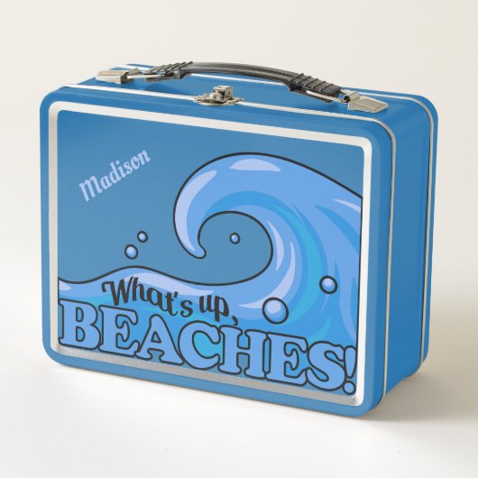 Box Funny Beach Wave personnalisés nom boîtes à lunch (Devant)