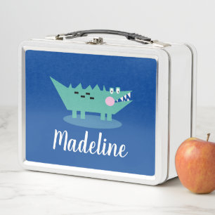 Box Joli Alligator Bleu Nom Métal Boîte à lunch