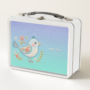 Box Petit Oiseau Bleu Floral Métal Boîte à lunch