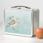 Box Petit Oiseau Vert Floral Métal Boîte à lunch (En situation)