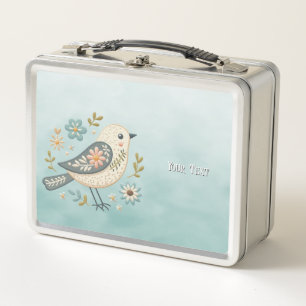 Box Petit Oiseau Vert Floral Métal Boîte à lunch