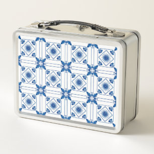 Box Une boîte à lunch en métal présentant un motif ble