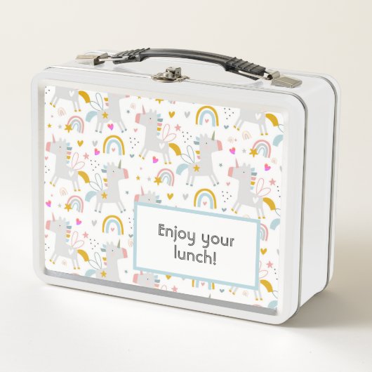 Box Unicorns Boîte à lunch métallique Texte modifiable (Devant)