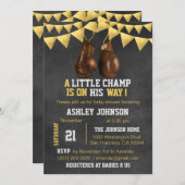 Boxe Boxe Brown Gold Boxe Bébé Douche Invitations (Devant / Derrière)