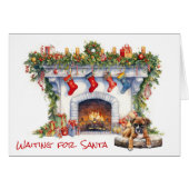 Boxe Chiot en attente sur la cheminée de Noël Père (Devant horizontal)