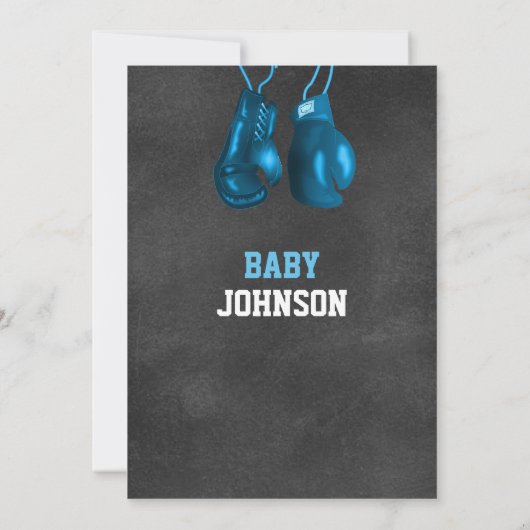 Boxe Gants Bleu Bébé Douche Invitations (Dos)