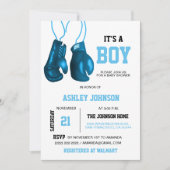 Boxe Gants Bleu Bébé Douche Invitations (Devant)