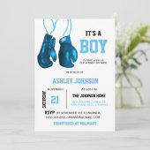 Boxe Gants Bleu Bébé Douche Invitations (Debout devant)