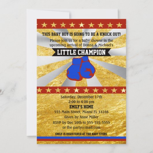 Boxe Sports Baby Shower Invitation Gold (Devant)