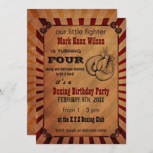 Boxe Vintage rustique Invitations d'anniversaire (Devant / Derrière)