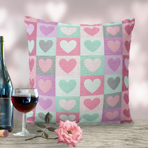 Boxed Hearts Pattern Aqua/Roze ID629 Kussen