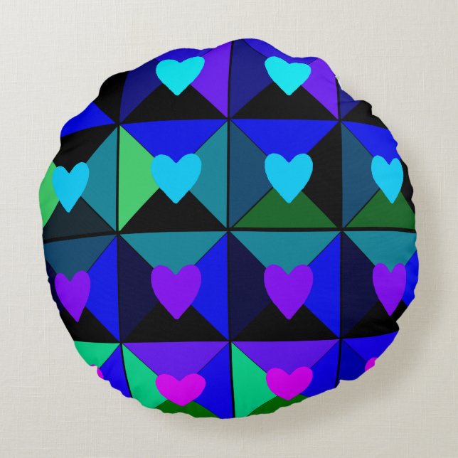 Boxen van blauwe harten rond kussen (Achterkant)