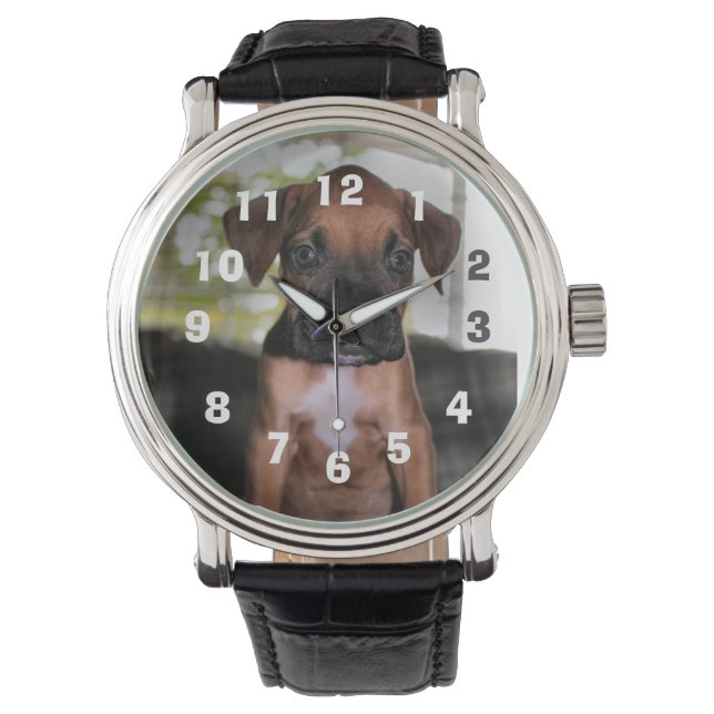 Boxer baby verzilverd ketting horloge (Voorkant)